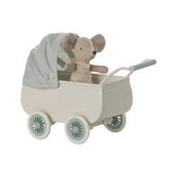Maileg - Barnevogn med baby mus - Mint