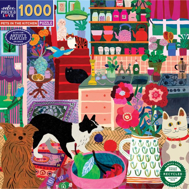 eeBoo - Puslespil 1000 brk - The Cat &amp; The Yarn