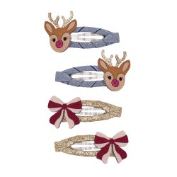 Mimi &amp; Lula - 4 Hårspænder - Rudolph and Bow Christmas