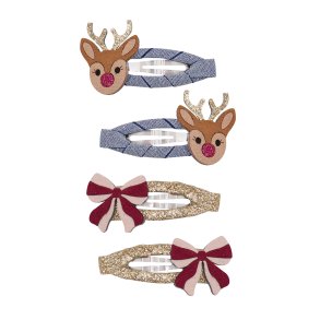 Mimi & Lula - 4 Hårspænder - Rudolph and Bow Christmas