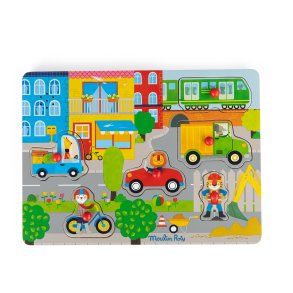 Moulin Roty - Knoppuslespil med lyd 6 brk - Byen - Les Popipop