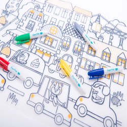 Moulin Roty - Silikone d&#230;kkeservietter med tusser  - Les Popipop