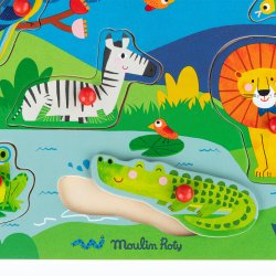 Moulin Roty - Knoppuslespil med lyd 6 brk - Dyr - Les Toupitis