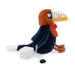 Moulin Roty - Tøjdyr med musikoptræk - Næsehornsfuglen Litchi 25 cm - La forêt Mawa