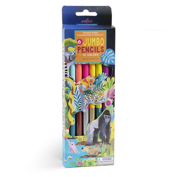 eeBoo - 6 jumbo farveblyanter - Rainforest - Neon/metallic