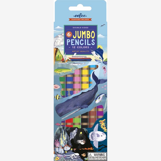 eeBoo - 6 jumbo farveblyanter - Under the Sea - 12 farver