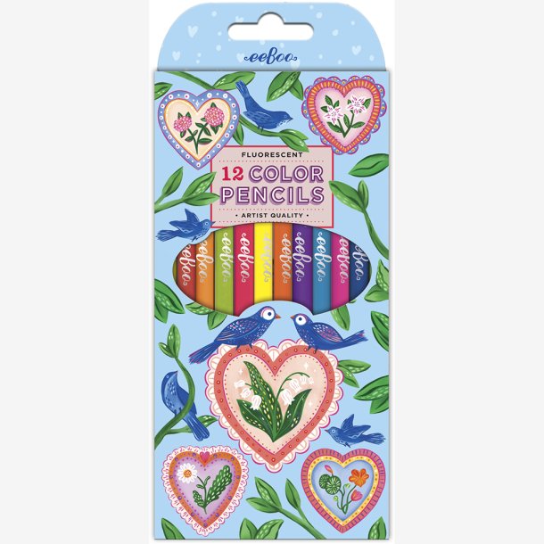 eeBoo - 12 farveblyanter - Hearts &amp; Birds - Neon
