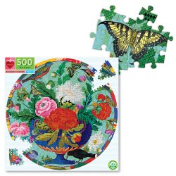 eeBoo - Rundt puslespil 500 brk - Broderi blomster &amp; fugl