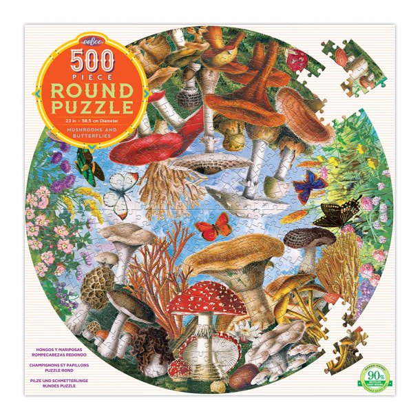 eeBoo - Rundt puslespil 500 brk - Sommerfugle &amp; svampe