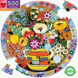 eeBoo - Rundt puslespil 500 brk - Purple Bird and Flowers