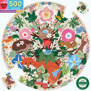 eeBoo - Rundt puslespil 500 brk - Woodland Creatures