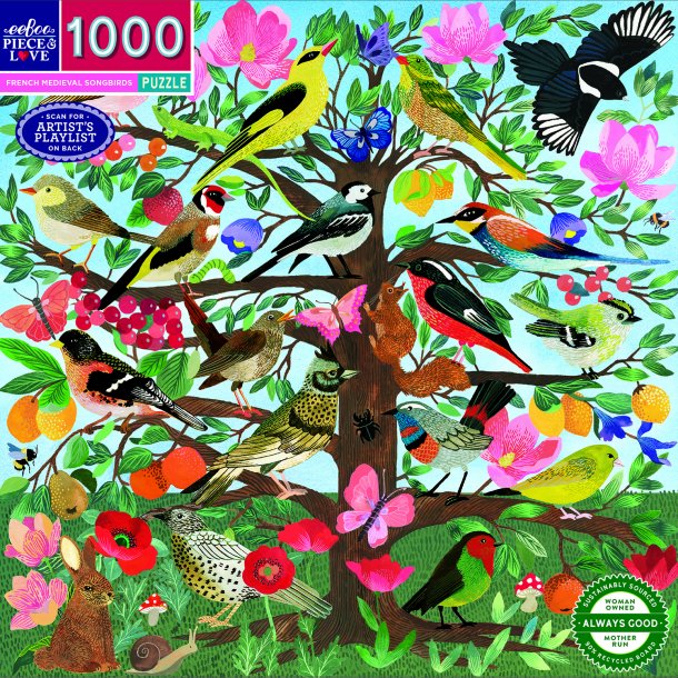 eeBoo - Puslespil 1000 brk - French Medieval Songbirds