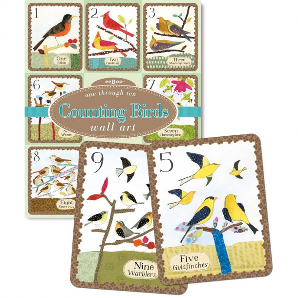 eeBoo - Dekorationskort med fugle - L&#230;r at t&#230;lle