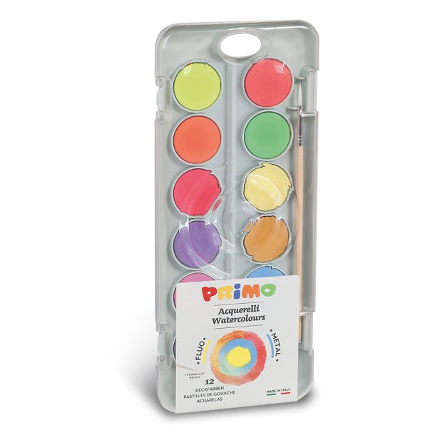 PRIMO - Vandfarve palette - 12 farver M Metallic Neon