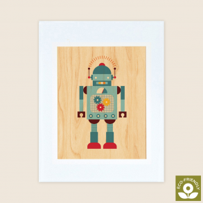 Petit Collage - Stort print på træ - Robot