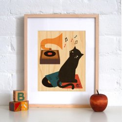 Petit Collage - Stort print p&#229; tr&#230; - Musik kat