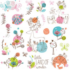 RoomMates - Wallstickers - Zutano dyr og blomster