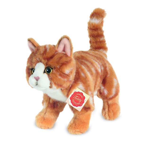 Teddy Hermann - St&#229;ende kat r&#248;dstribet 20 cm