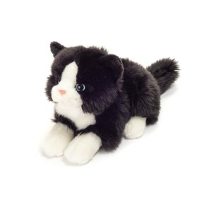Teddy Hermann - Liggende kat sort-hvid  20 cm
