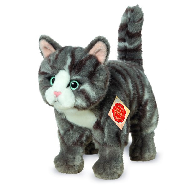 Teddy Hermann - St&#229;ende kat gr&#229;stribet 20 cm