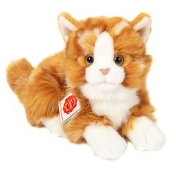 Teddy Hermann - Liggende kat r&#248;dstribet 20 cm