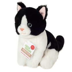 Teddy Hermann - Siddende kat sort-hvid 20 cm
