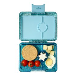 Yumbox - Snack Madkasse m. 3 rum - Twinkle Aqua Glitter/Aqua Clear